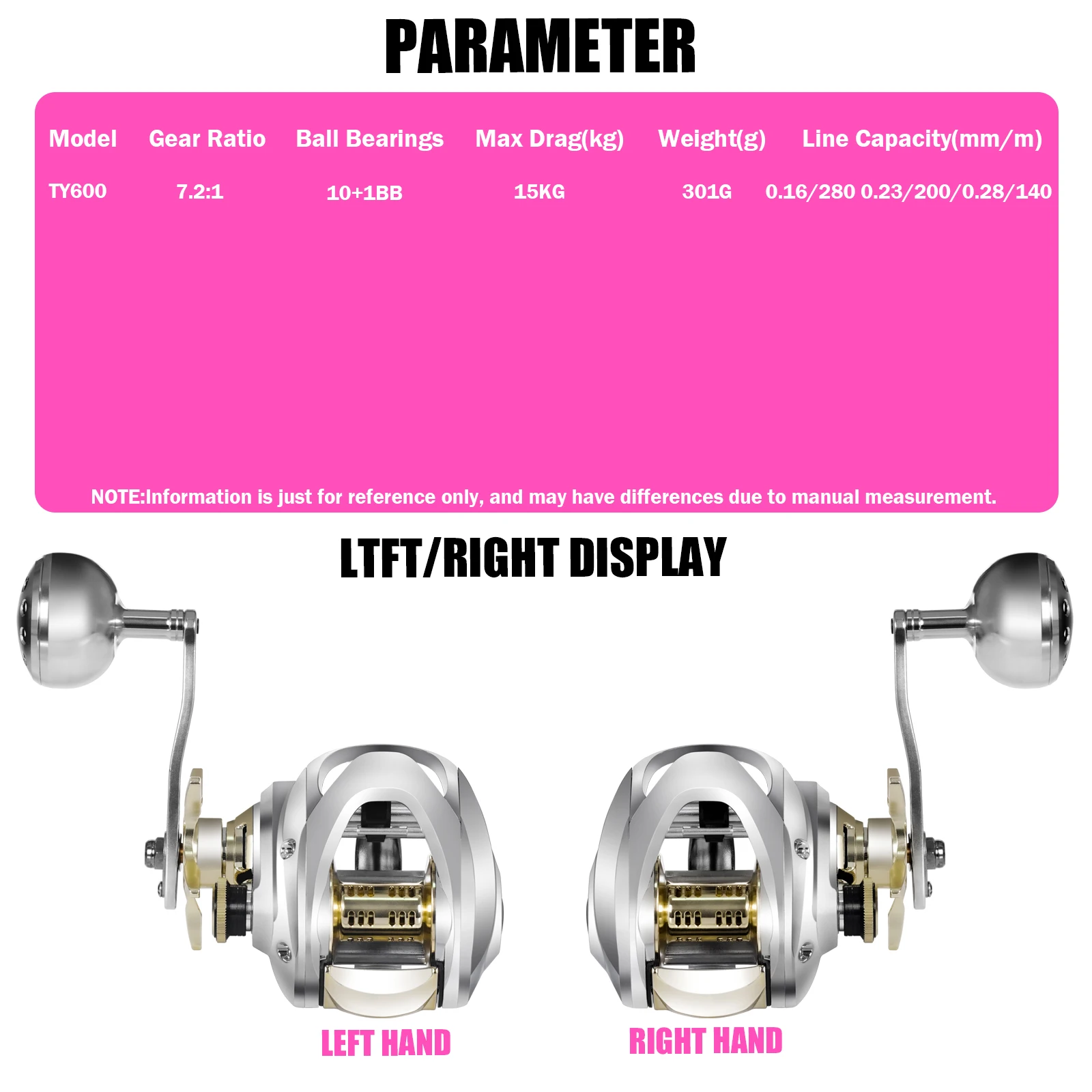 OUYALINE-carrete de Baitcasting de aleación de aluminio, carcasa y Base, carrete de pesca de aguas profundas grande, agua salada, resistente al agua, arrastre de 7,2: 1 15KG - imagen 2
