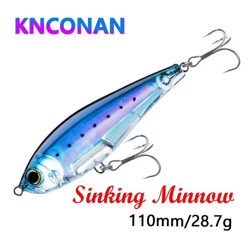 Señuelos de pesca de pececillo que se hunden, peso pesado, 110mm, 28,7g, cebo duro Artificial de fundición larga, Wobblers de lubina para trucha de agua salada para Lucio