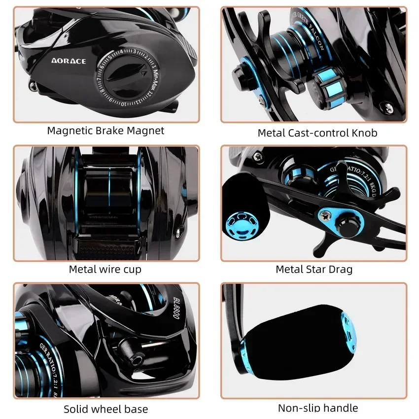 Carrete de Pesca Baitcasting 9 + 1 rodamientos de bolas 7,2: 1 alta relación de engranaje 8kg arrastre Pesca carrete de pescado rueda de Pesca de carpa herramientas de Baitcasting - imagen 5