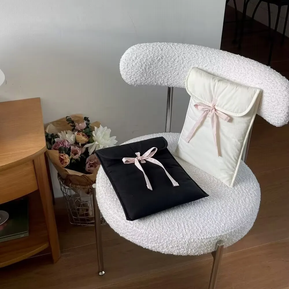 Bolso para ordenador portátil con lazo para mujer, informal, con lazo rosa, dulce y sólido, maletín de algodón, bolso de mano de gran capacidad, nuevo - imagen 5