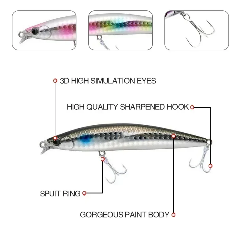 Señuelo de pesca Wobbler flotante MINNOW, 98mm, 13g, 9 colores, señuelo pececillo, cebo duro, cebo Artificial, profundidad de 0,8-1,0 m, Swimbait - imagen 5