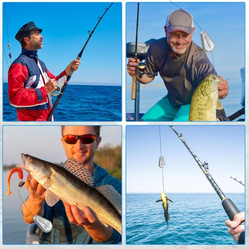 Caja de 14 plomos de pesca planos con tubo de plástico en presentación
