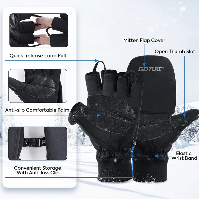 Goture Winter Fishing Gloves Windproof Water Proof Keep Warm Filp Gloves Waterproof Outdoor Bike Skiing Motorcycle Riding Gloves - imagen 4