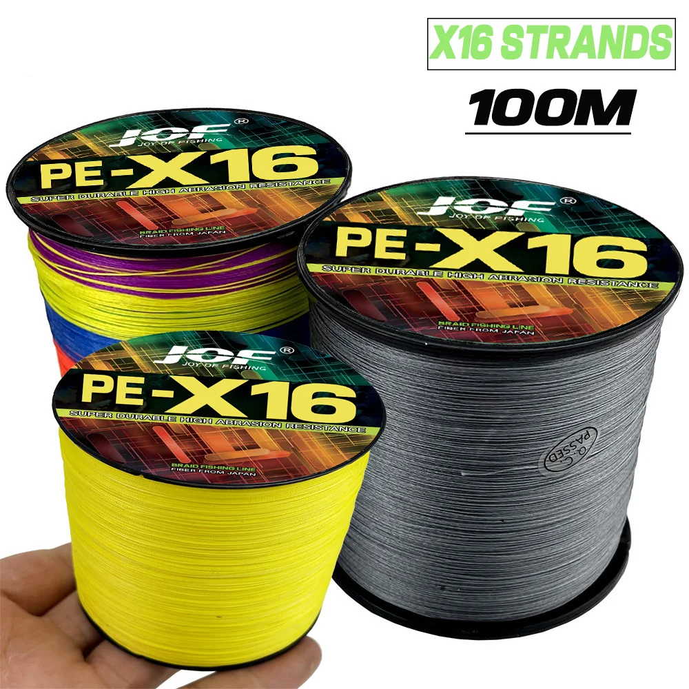 JOF-sedal de pesca trenzado Multicolor, 16 hebras, 100M, resistente al desgaste, 100% PE, adecuado para aparejos de pesca de carpa, Playa y Océano
