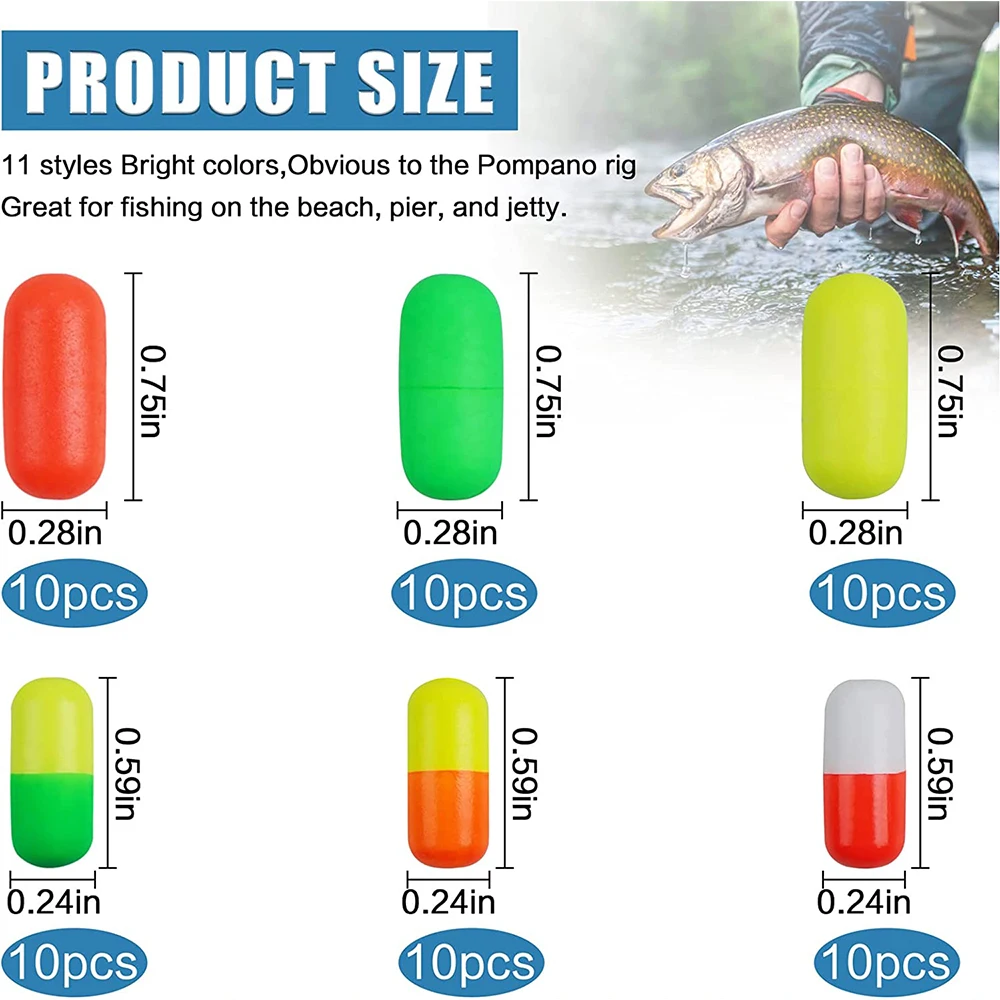 Pompano-flotadores de espuma para pesca con mosca, equipo cilíndrico de bala redonda, aparejo inferior, aparejo Walleye, aparejos de pesca de Surf, 155 piezas - imagen 2