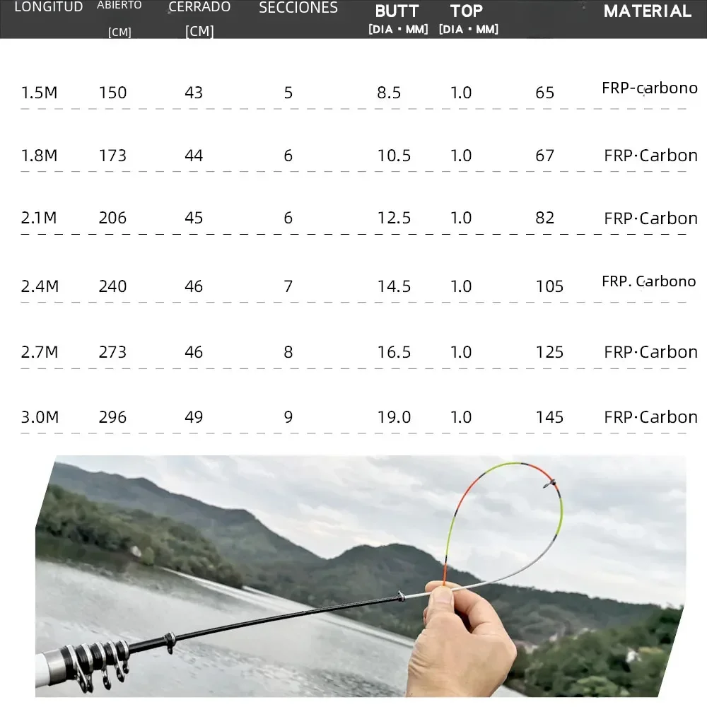 JOSBY 3.0/2.7/2.4/2.1/1.8/1.5M FRP Carbon Fiber Telescopic Spinning Fishing Rods Rock Hand Pole Fish Tackle Super Hard Tackle - imagen 5
