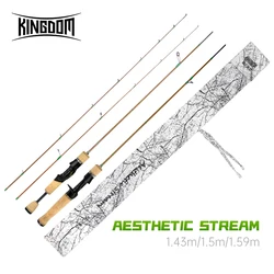 Caña de pescar Kingdom, corriente estética ultraligera, 76g, UL, 1,43 m, 1,5 m, 1,59 m, 2 secciones, cañas de pescar de fibra de carbono de fundición giratoria