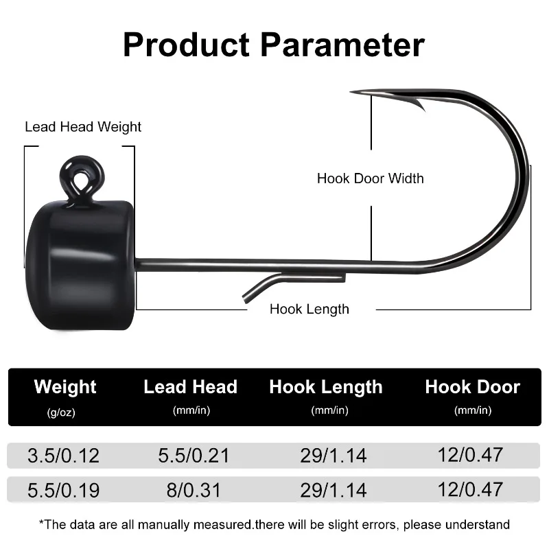 Sougayilang-anzuelo de pesca con cabeza de anzuelo, 5 uds., 3,5g, 5,5g, aparejo Ned, anzuelo de pescado, señuelos de gusanos suaves, anzuelos de anzuelo de seta, anzuelos de pesca para lubina y trucha - imagen 2