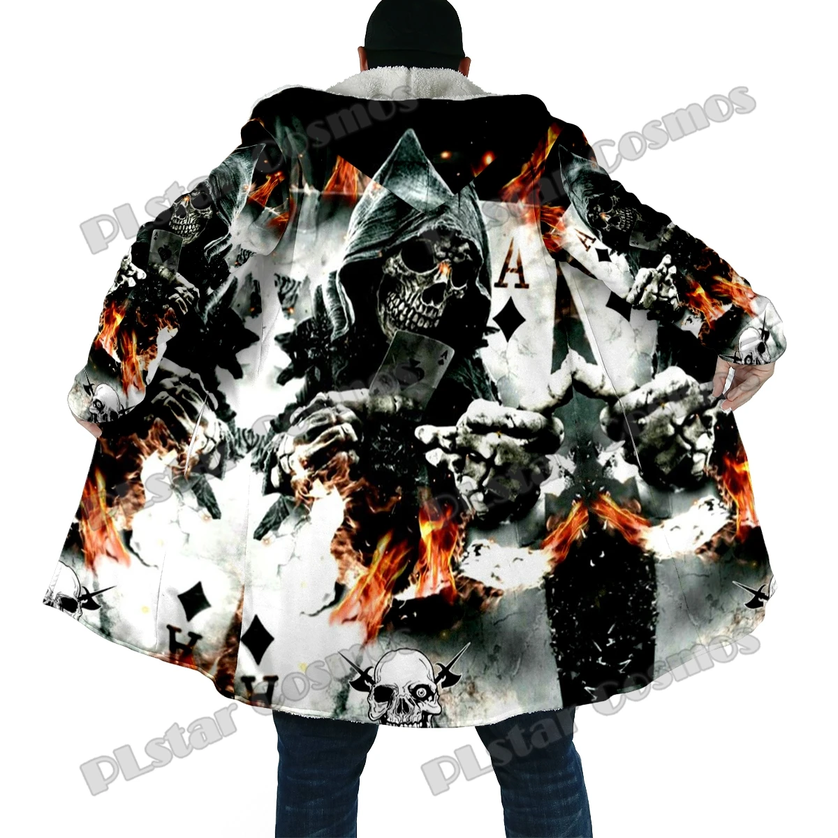 Capa de moda de invierno para hombre, capa con capucha de lana gruesa con estampado 3D de calavera y llama, capa cálida informal Unisex DP50 - imagen 4