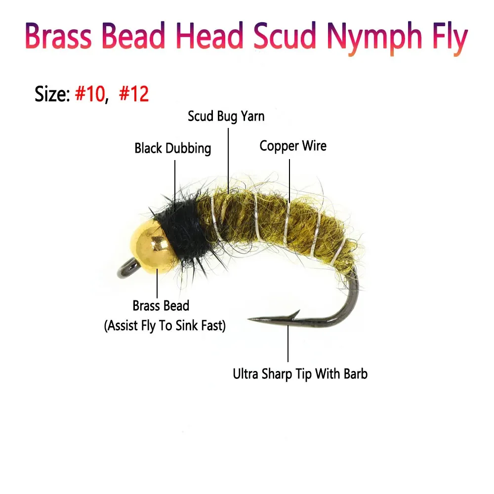 Bimoo 8PCS # 10 # 12 cabeza de cuentas de latón Scud ninfa mosca hundimiento rápido moscas húmedas gusano aritificial insecto para trucha Grayling Señuelos de pesca - imagen 3