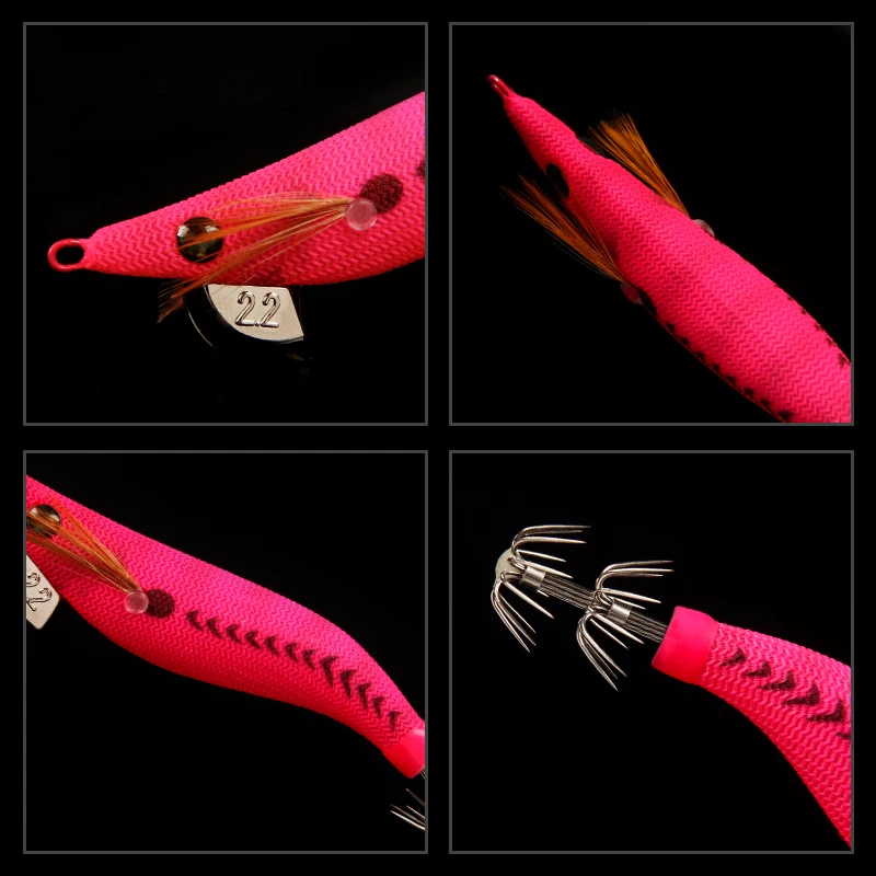 LETOYO, señuelo de pesca de calamar de 3,7g/5,2g/7g, anzuelo de plantilla de pulpo Egi 1,5 #/1,8 #/2,2 #, camarón de madera para camarones de mar y agua salada eging pesca calamar señuelo calamar gancho calamar señuelo - imagen 5