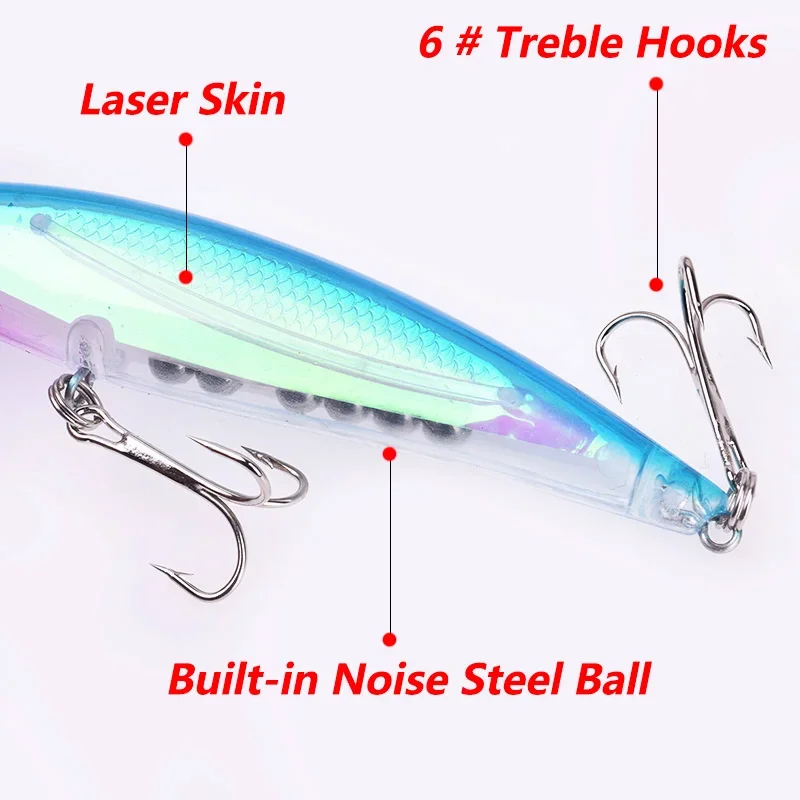 1 pieza. Laser señuelo de pesca de plástico 11 cm 11,5 g flotante wobblers cebo duro artificial con anzuelos bajo manivela