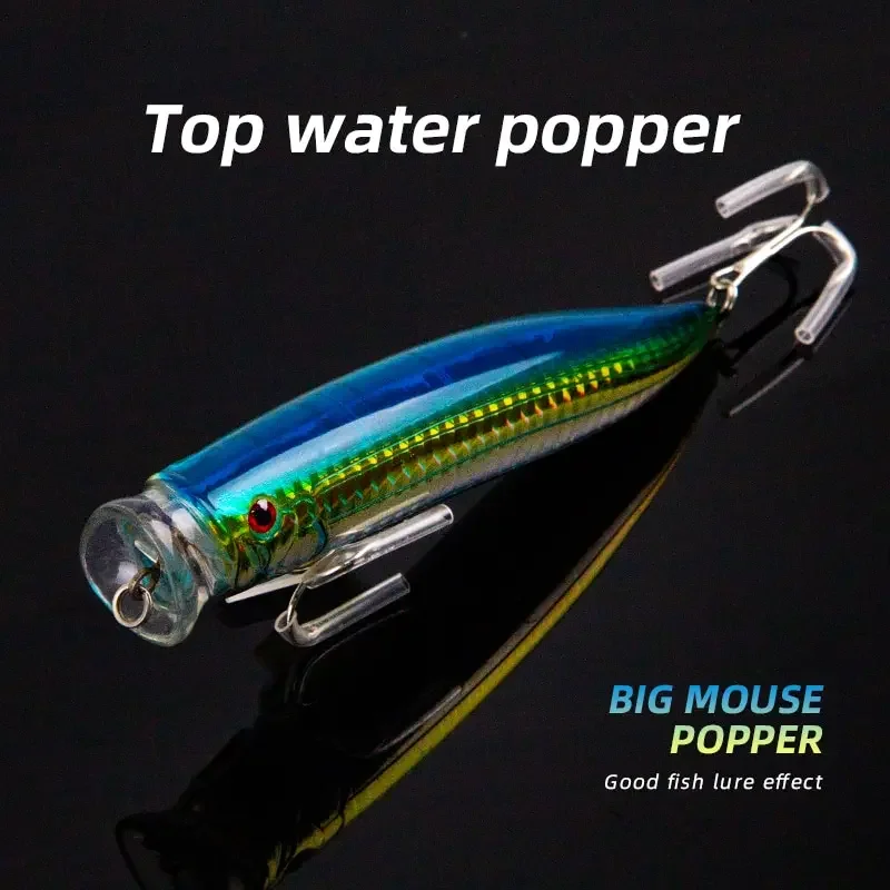Señuelo de pesca Popper, 1 unidad, 120mm, 30g, cebo Popper Topwater, revestimiento láser, ojo de pez 3D con 2 anzuelos triples para lubina, trucha, Lucio, Wobblers - imagen 2