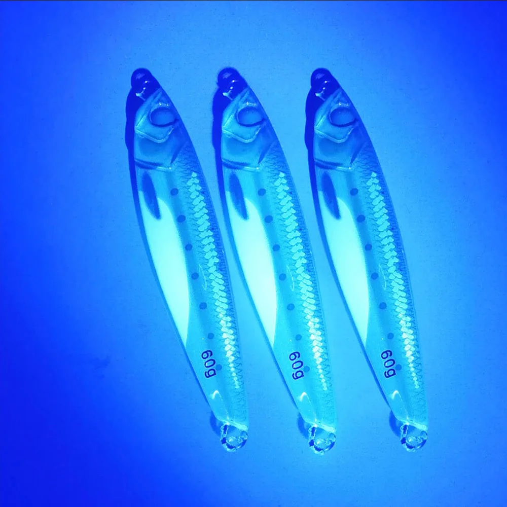 Plantilla de Metal UV 3D de 60g/80g, Jigging luminoso para tierra, lubina, atún, señuelo de pesca, cebo Artificial de agua salada, Jigpara para Mahi Marlin - imagen 3