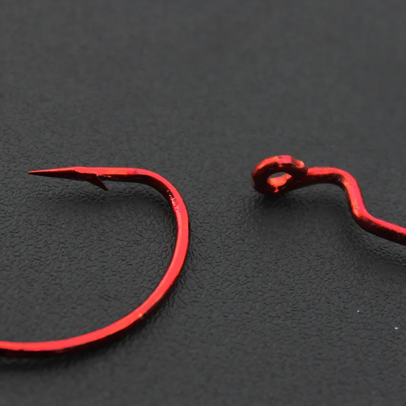 Anzuelos de gusano de pesca, manivela señuelo de rojo y gris, cebo suave Texas Rig, tamaño 1/0 #-5/0 #, lote de acero de alto carbono, 8 piezas - imagen 5