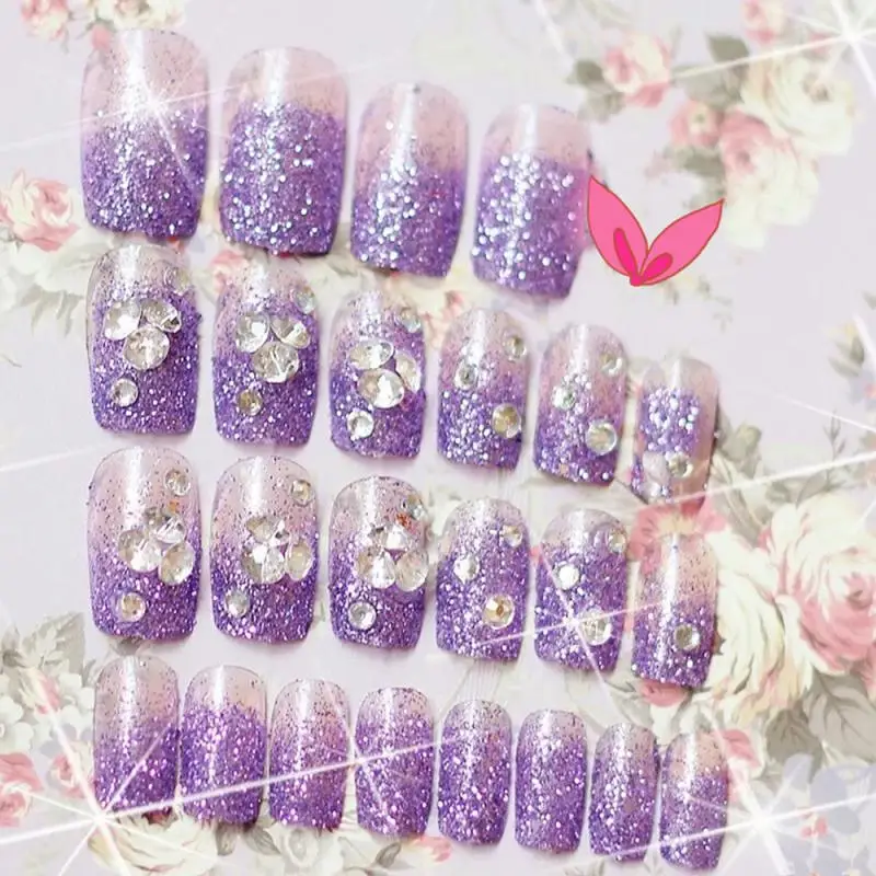 Uñas postizas con purpurina púrpura, 1/2/4 piezas, uñas artificiales de doble cara para fiesta de novia, accesorios de boda, puntas de Arte de uñas - imagen 3