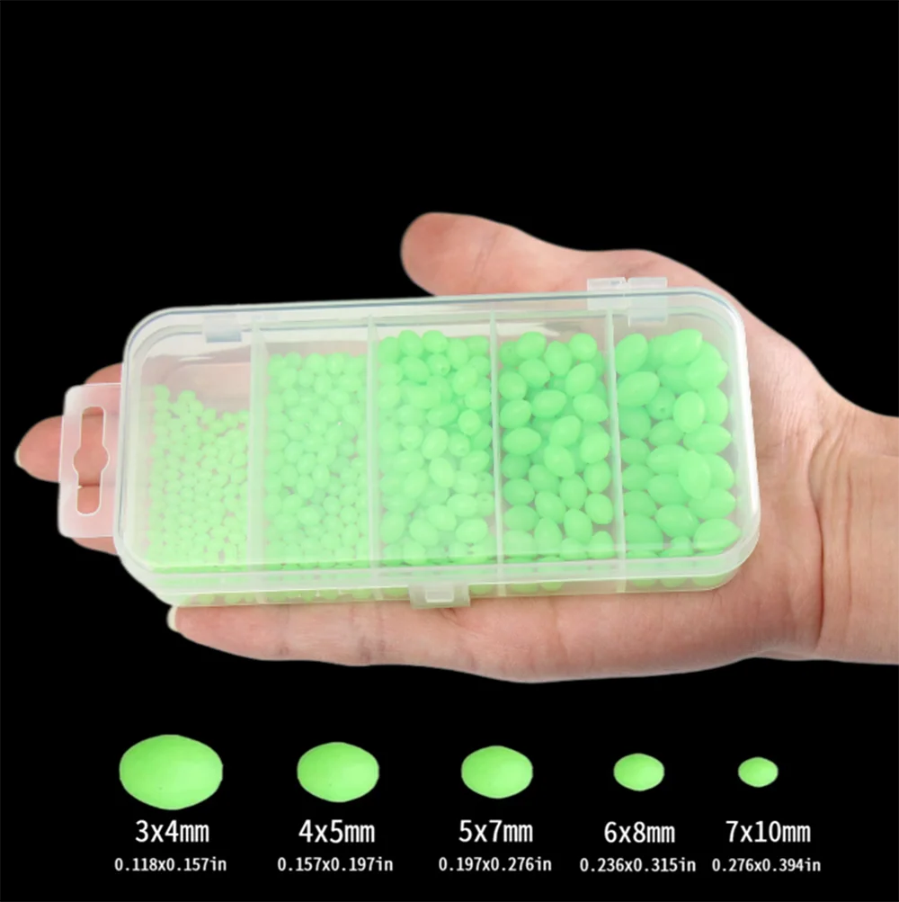 Cuentas luminosas 375 Uds. Cuentas de pescado de plástico duro ovaladas de color verde oliva accesorios de equipo de pesca de frijol anticolisión - imagen 2