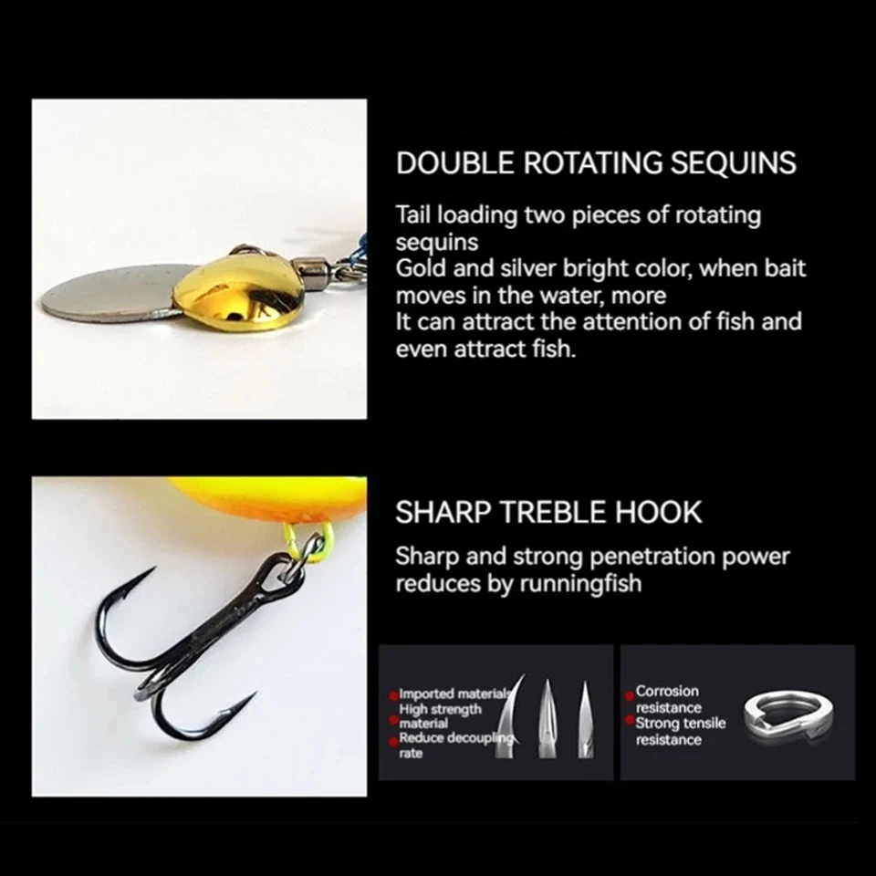 WALK FISH-cebo VIB de 5g-20g, cebo giratorio con lentejuelas, cebo de Metal con espina, vibración, doble lentejuelas, pez de simulación Artificial - imagen 4