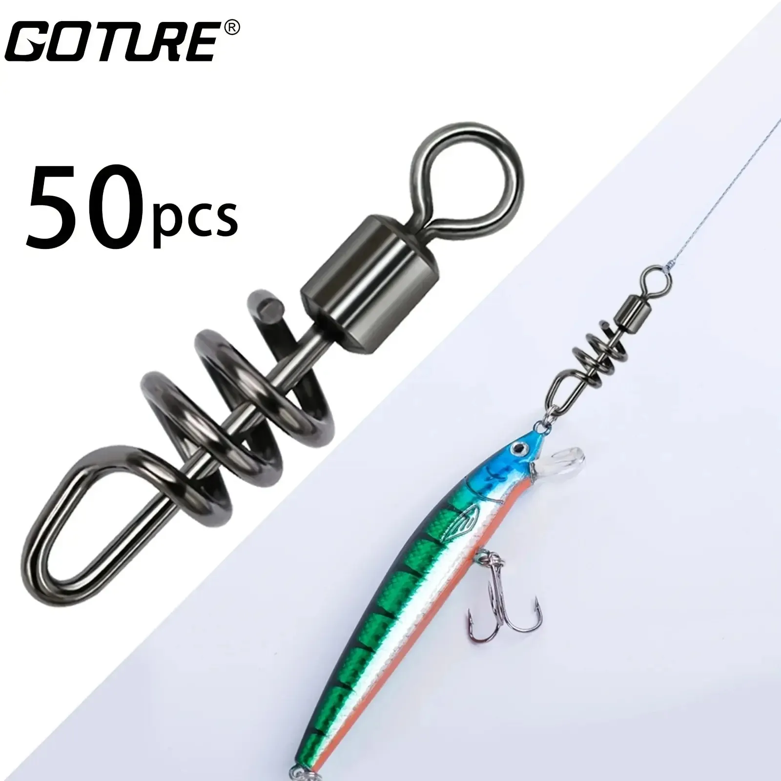 Goture-Pin conector de pesca de acero inoxidable, 50 Uds., rodamiento duradero antioxidante, giratorio, accesorios de señuelo para anzuelo - imagen 2