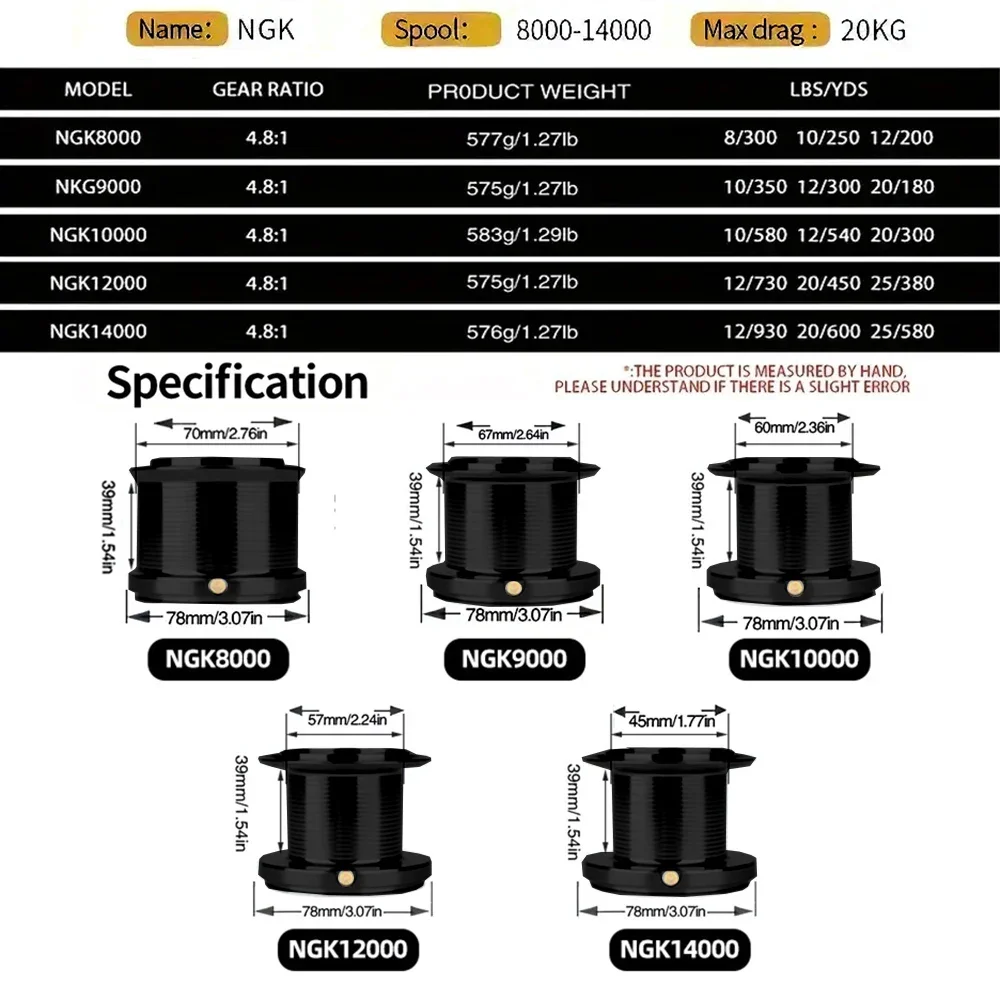 Carrete de pesca de alta velocidad, relación de engranaje 4,8:1, mango de Metal de tacto suave, arrastre máximo 20kg14000/12000/10000/9000/8000, carrete giratorio opcional - imagen 5