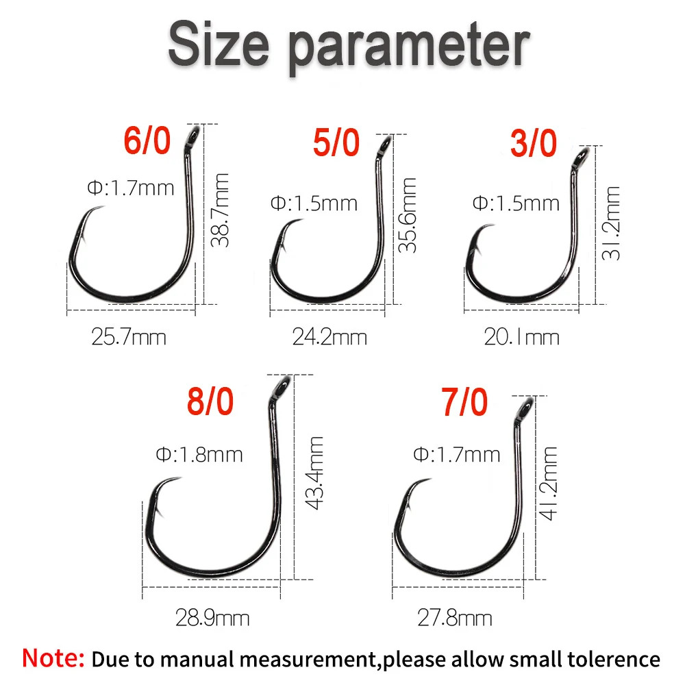 Wifreo 20 piezas anzuelos de pesca de aparejo de bagre de agua salada, anzuelos circulares de ojo, anzuelo compensado, pargo de bagre 3/0 5/0 6/0 7/0 8/0 - imagen 2