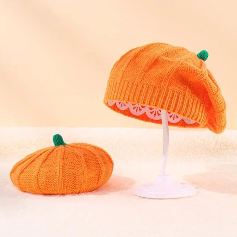 Gorro de boina de calabaza para otoño e invierno, gorro de punto grande y pequeño, gorro de punto cálido, sombreros de fiesta de Halloween, decoración de Halloween - imagen 2