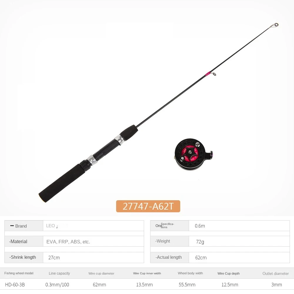 Mini caña de pescar en hielo telescópica portátil, fibra de vidrio, accesorios, herramienta - imagen 2