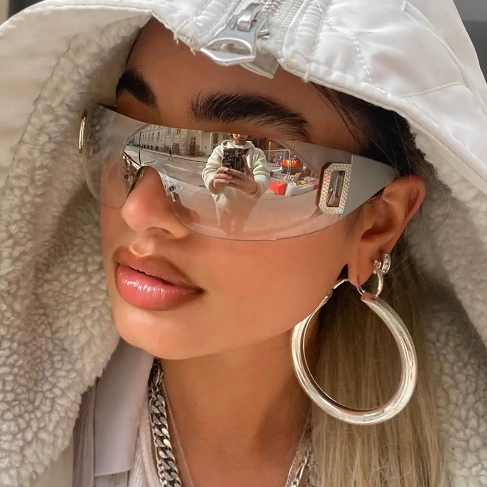 Gafas sin marco de moda, gafas de sol deportivas con joyas, gafas de sol Y2K para mujer, envoltura punk alrededor - imagen 5