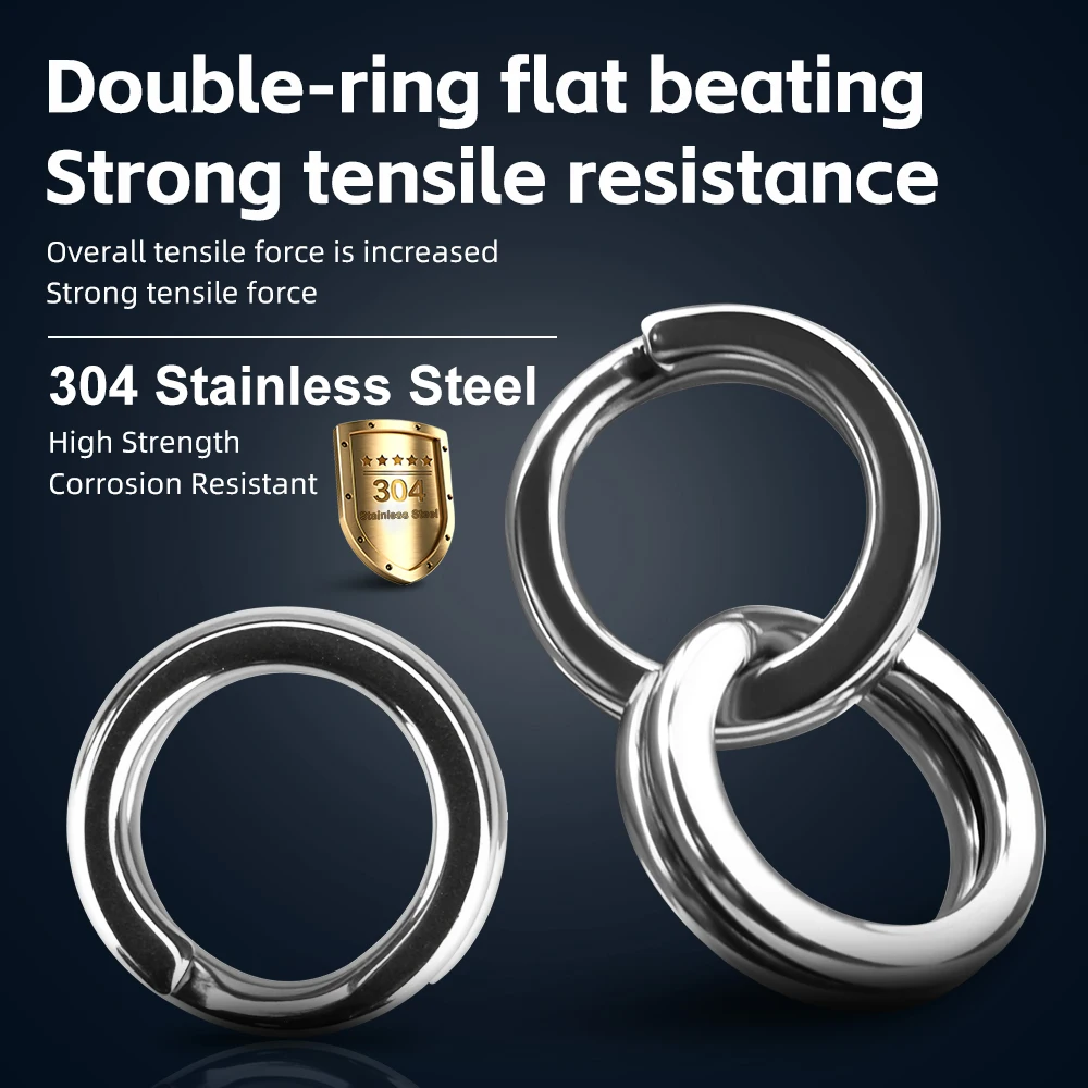 MEREDIT-anillo dividido de acero inoxidable, 50 Uds., accesorios de anillo dividido ovalado doble para pesca de carpa, lubina, anzuelo giratorio - imagen 4