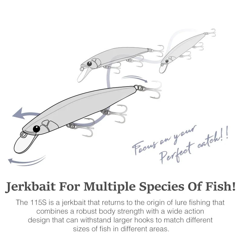 TSURINOYA-señuelo de pesca de mar, Jerkbait que se hunde, 115S, 20g, pececillo de fundición larga, cebo duro Artificial, Lucio, señuelo de pesca - imagen 3