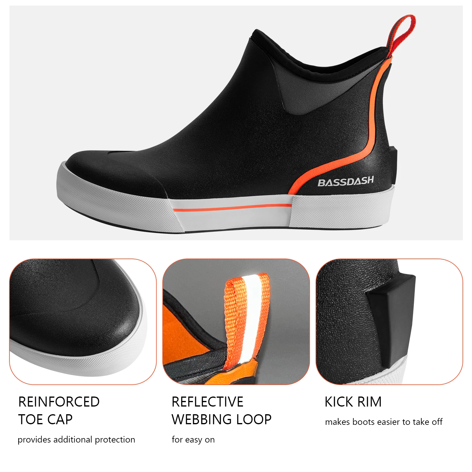 BASSDASH-Botas de pesca impermeables de 4,5 "para hombre, botines de goma antideslizantes, zapatos de lluvia para trabajo de jardinería en bote - imagen 5