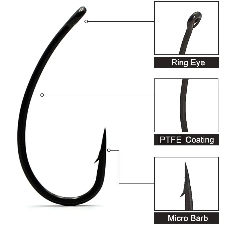 Anzuelos de pesca de carpa superafilados, línea de carpa de acero de alto carbono, equipo de aparejos de pesca de cebo para la carpa, 10 unids/lote por caja - imagen 4