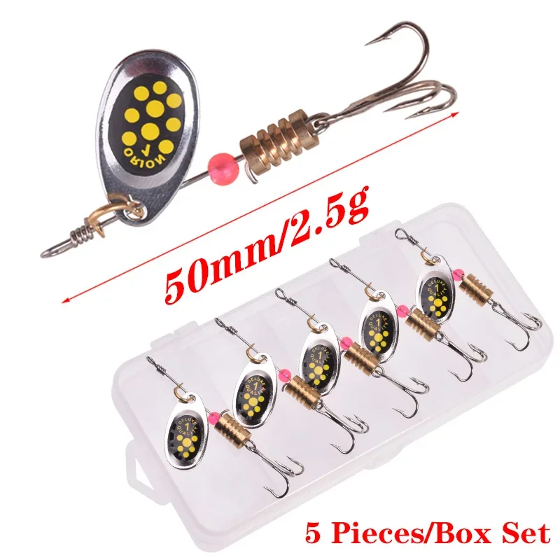 5 piezas por caja Spinner cuchara de Metal juego de cebo de pesca Jig Wobblers Crankbait Shone lentejuelas cebos artificiales para carpa trucha señuelos Kit - imagen 4