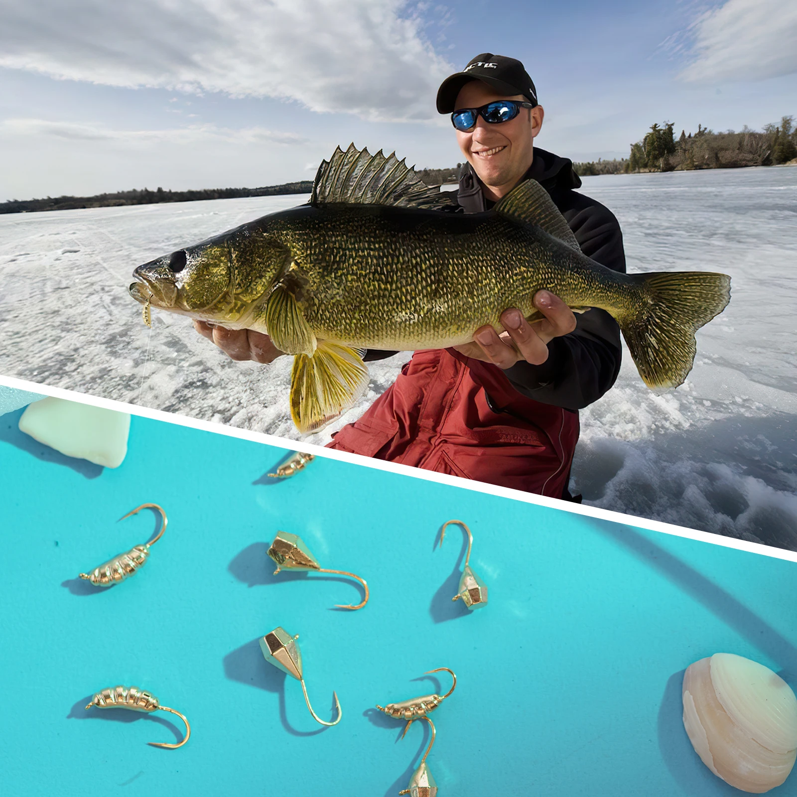 Goture-Juego de plantilla de pesca en hielo, señuelo de pesca de tungsteno para invierno, anzuelo de lágrima, cebo luminoso de invierno para Lucio, carpa, Panfish