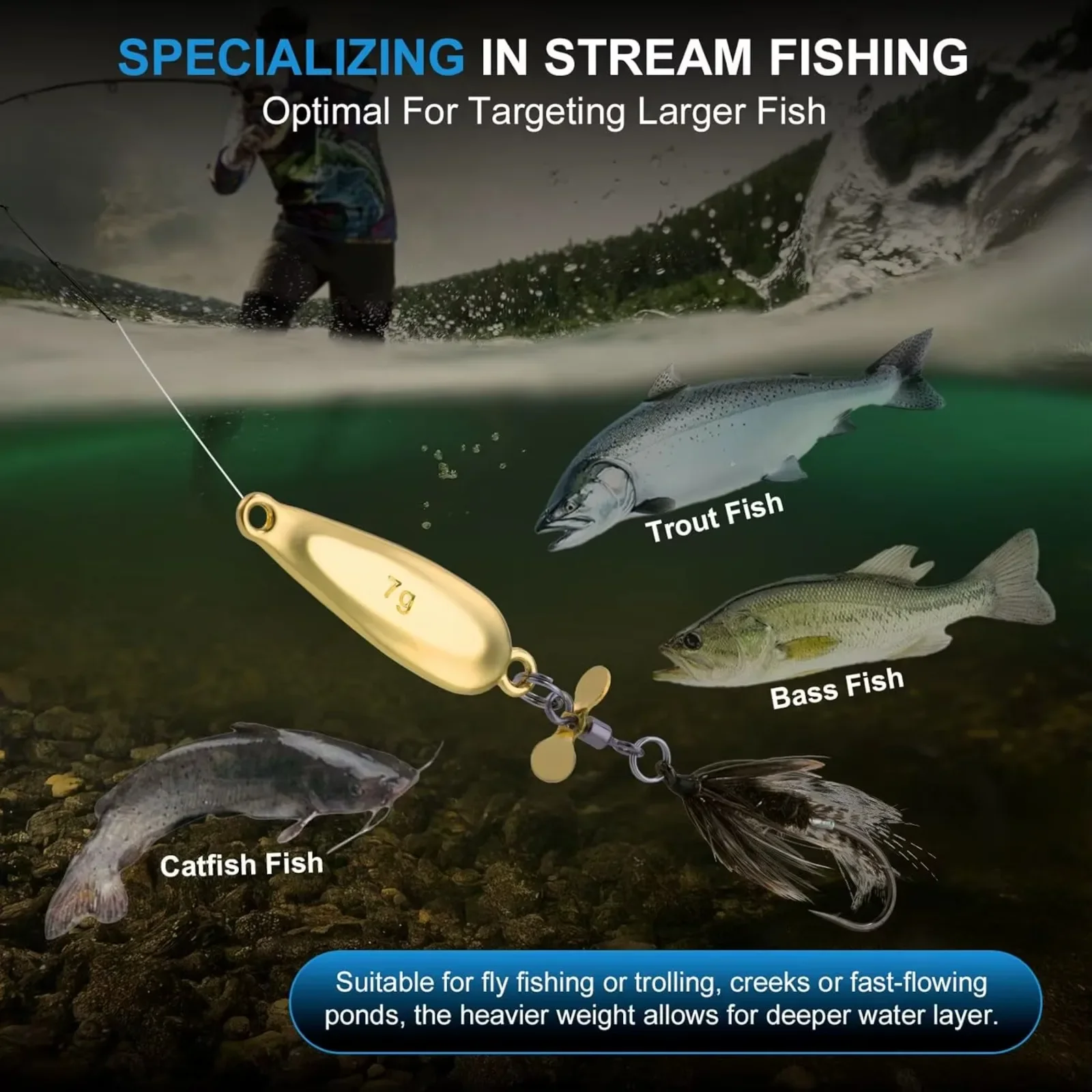 Juego de señuelos tipo cuchara de pesca Goture, 10 Uds., 3,2/4, 5/7g, cebos giratorios de Metal con anzuelo de plumas, para trucha, lubina, bagre, caja de aparejos - imagen 3