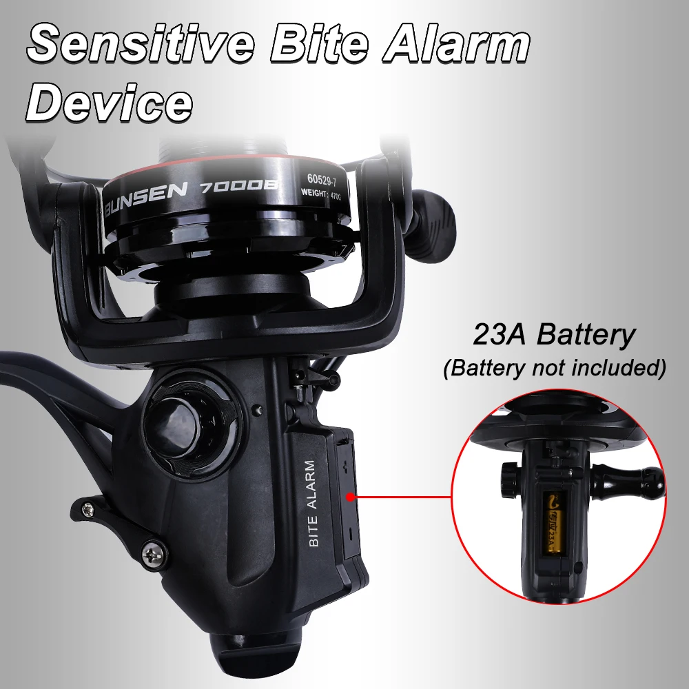 Carrete de pesca giratorio MIFINE BUNSEN con indicación de alarma de picadura de pescado, arrastre Daul frontal trasero, 10KG, 6 + 1BB, 4,7:1, 6000, 7000, pesca de carpa - imagen 3