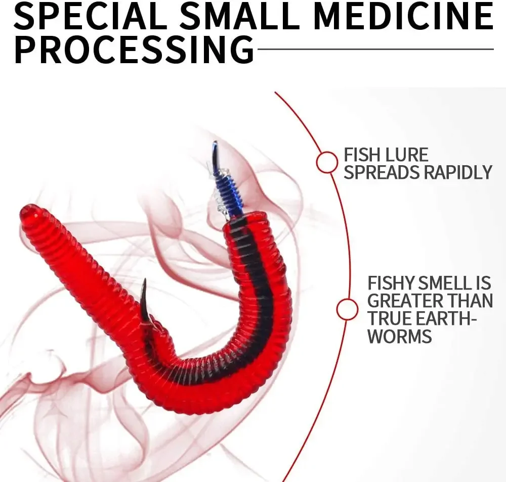Señuelo suave de gusano rojo realista, cebo Artificial de silicona para Pesca, simulación de lombriz de tierra, 200 unids/lote por bolsa - imagen 4