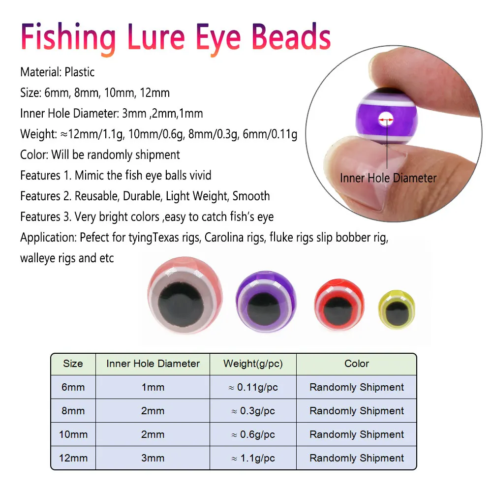 Bimoo 50 Uds 6mm ~ 12mm señuelo de pesca cuentas de ojo redondo cuentas de aparejo de pesca para aparejos de Texas Carolina Rigs Fluke Rigs Slip Bobber Rigs - imagen 2