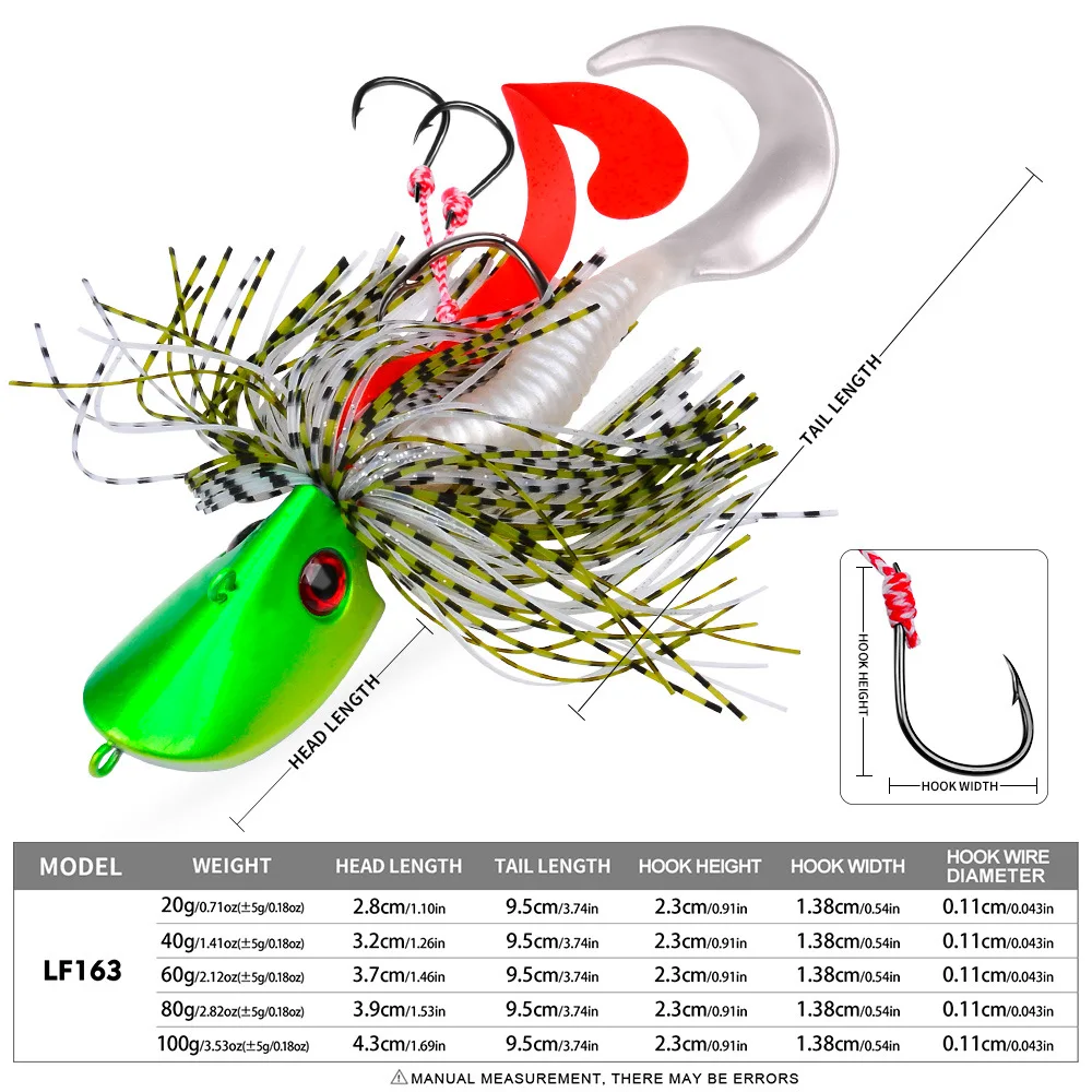 Cebo con cabeza de Jigging, 20g-100g, cebo Artificial para Lucio, cebos para lubina, señuelo de pesca de pez negro, Wobbler, con falda de hoja, plantilla para nadar en agua salada - imagen 3