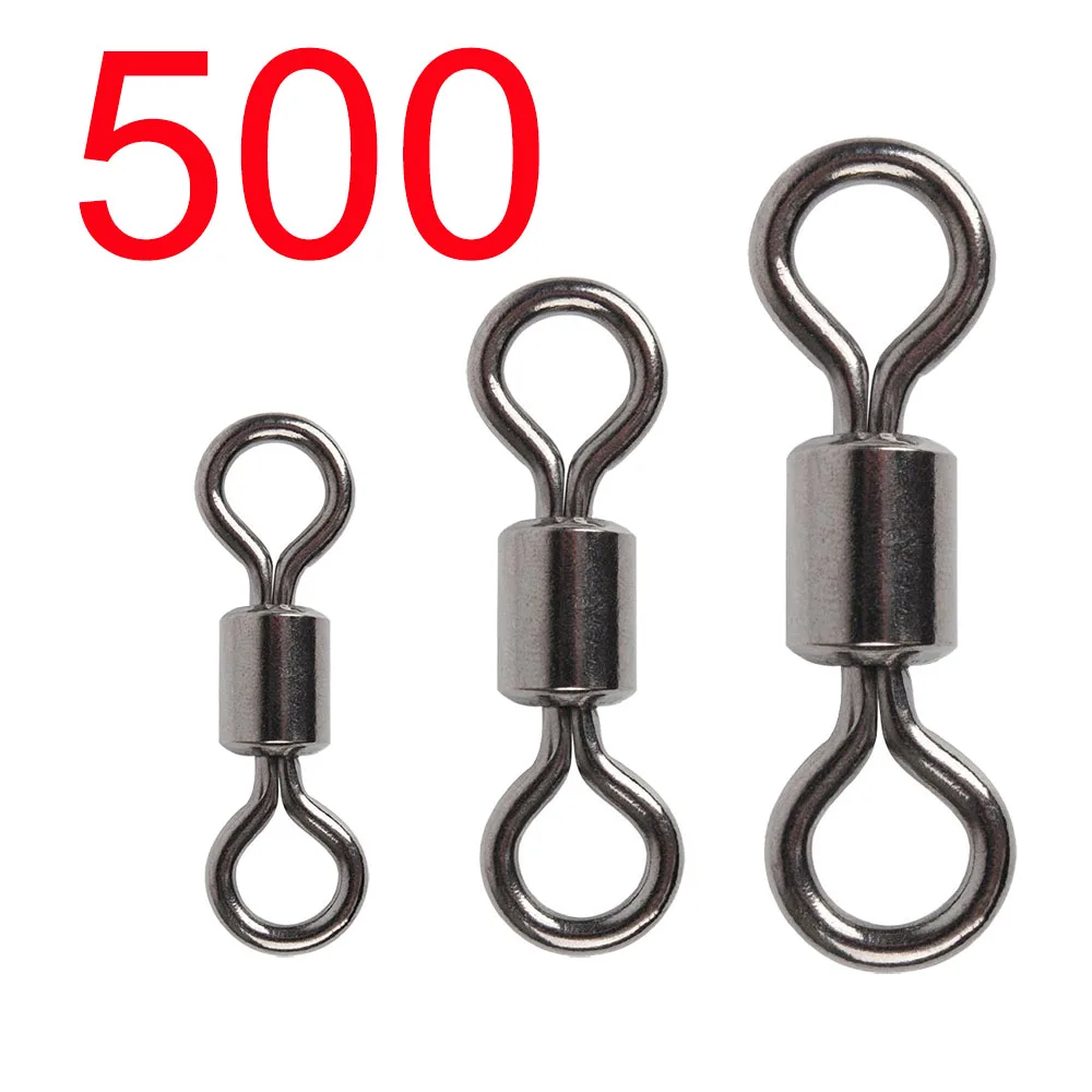 500 Uds. Conector de pesca giratorio de rodamiento, accesorios de pesca de carpa de acero inoxidable, señuelo de anzuelo a presión, anillo sólido, aparejos giratorios - imagen 4