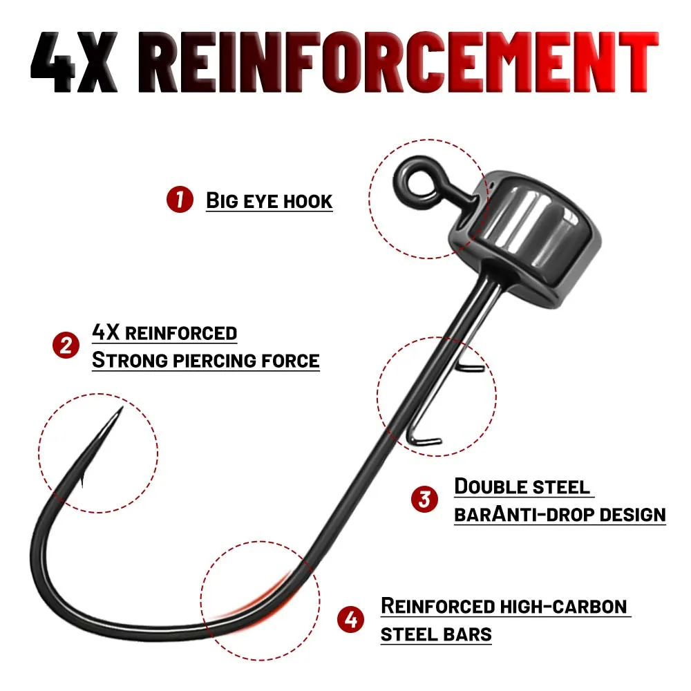 ZUKIBO, 5 uds., Kits de anzuelos de plantilla Ned de soldadura de acero de tungsteno, cabezales de plantilla de alta calidad para señuelo de pesca de cola en T de gusano suave, anzuelos de pesca - imagen 4