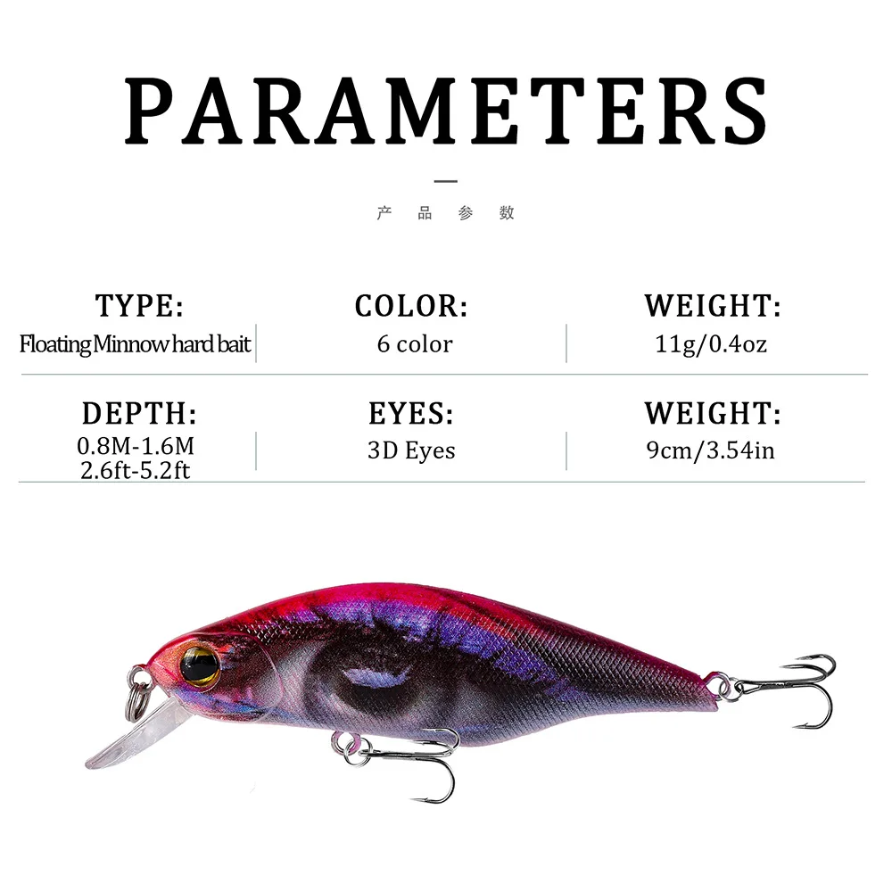 Señuelos de Pesca flotantes, 1 Uds., 90mm, 11g, Pesca Isca Wobblers, cebo duro Artificial para Lucio, lubina, Swimbait, equipo de Pesca - imagen 3