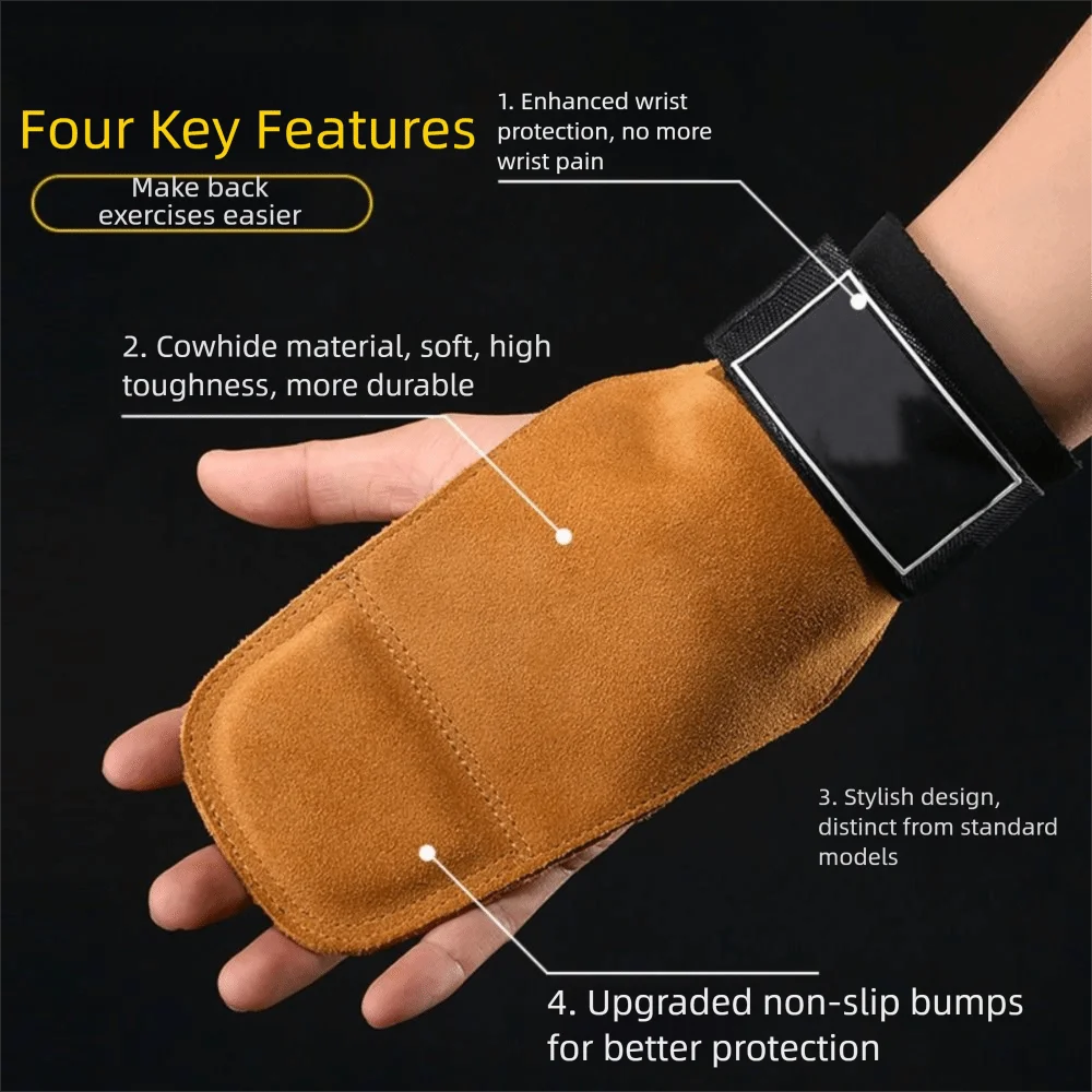 Guantes de gimnasio de piel de vaca para levantamiento, guantes de levantamiento de pesas antideslizantes de doble cuero, pulsera de protección de palma, cinturón de peso muerto