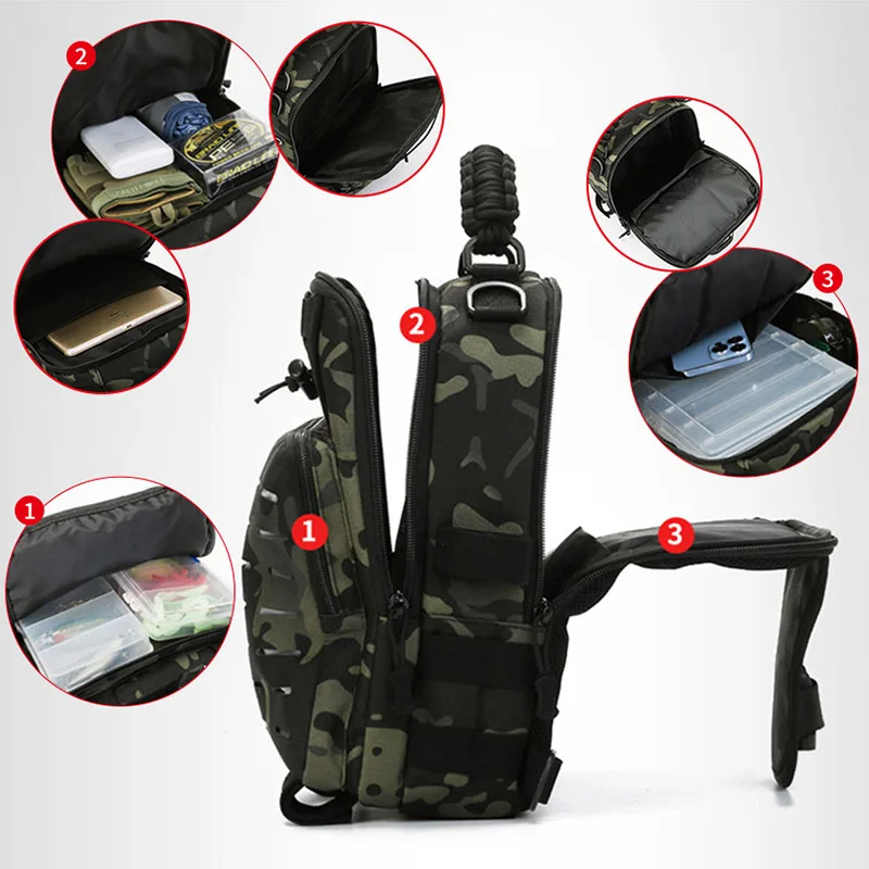 Bolsa para caña de pescar, caja de Señuelos de Pesca, mochila táctica láser Molle para peces al aire libre, Camping, senderismo, bolsas de caza para hombres X1G - imagen 5