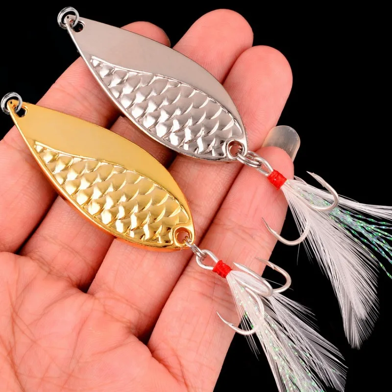 Señuelo duro de serpiente para pesca, cebos de lentejuelas de Metal con anzuelo triple, pluma, oro y plata, 3,5g/5g/7g/10g/15g/20g, 1 piezas - imagen 4