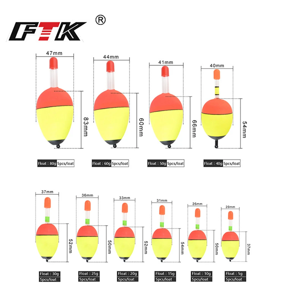 FTK 5 uds EVA luminoso pesca flotador nocturno palo de luz espuma plástico Bobber mar pesca en roca flotadores llamativos accesorios de pesca - imagen 2