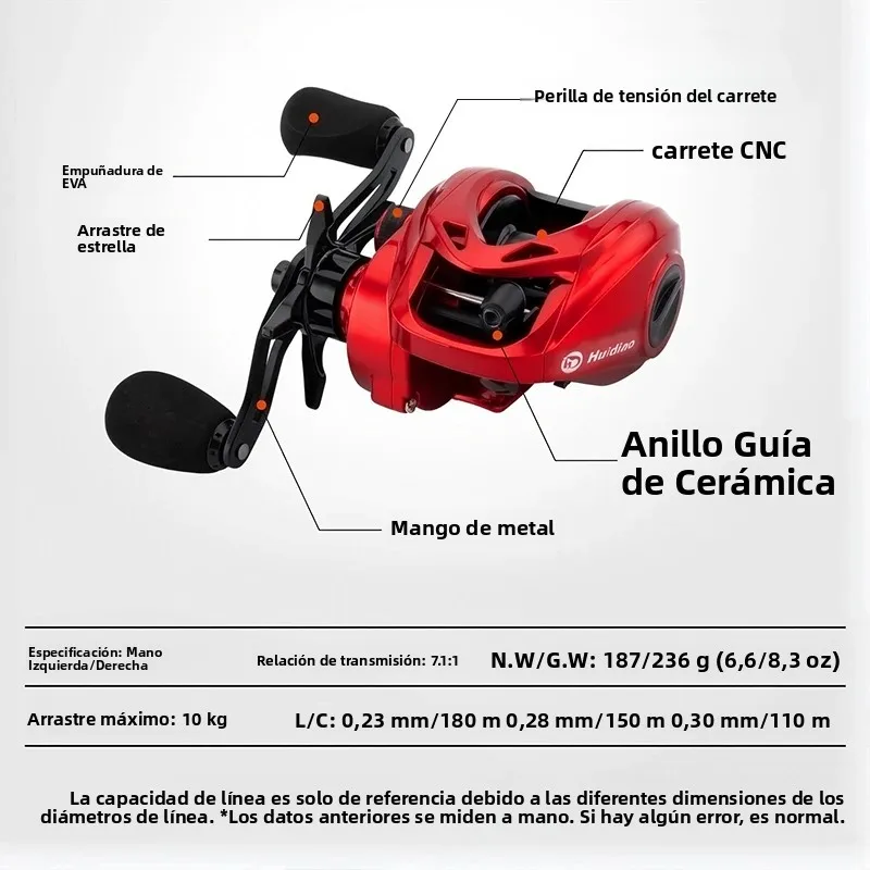 Huidiao-carrete de Baitcasting ultraligero de 6,6 oz, sistema de frenado de 10 imanes, relación de engranaje 7,1: 1, Baitcaster de perfil bajo para pesca con señuelo - imagen 2
