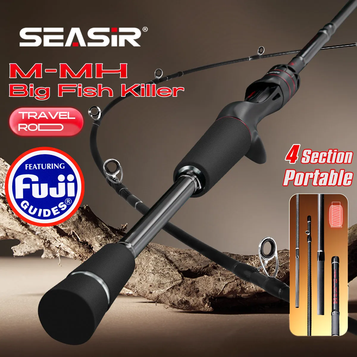 Caña de pescar Seasir Salminus XF M/MH Spining&Casting 1,83 M caña de viaje integral de 4 piezas de potencia pesada