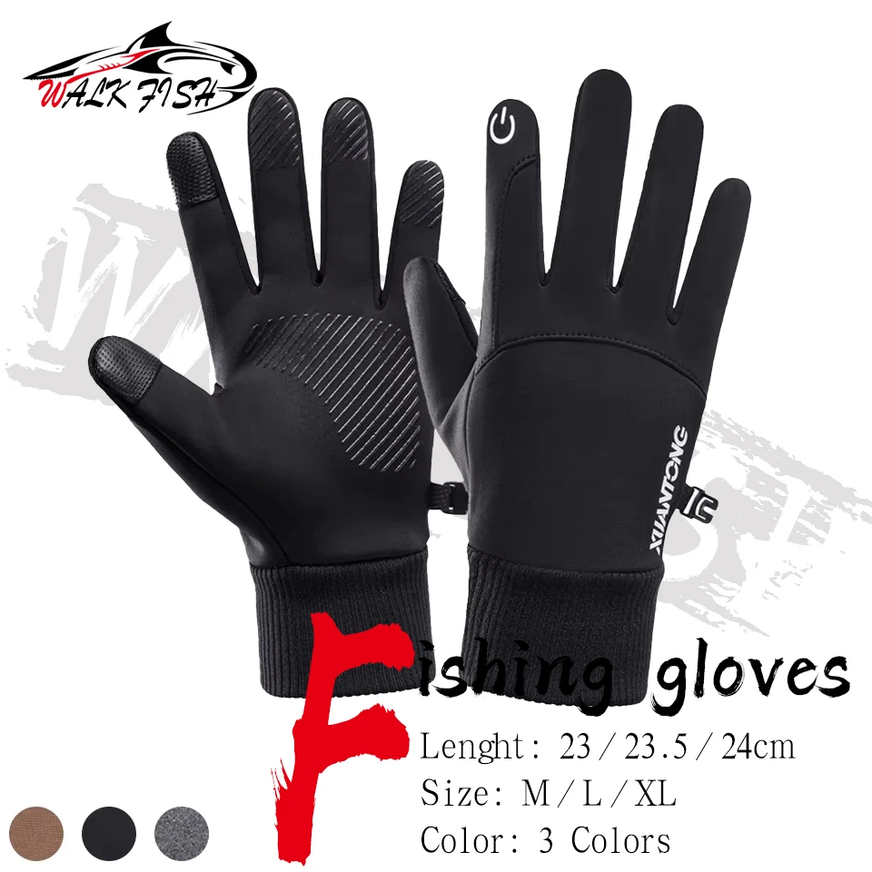 WALK FISH 1 par de guantes de pesca al aire libre agregar forro polar mantener caliente pantalla táctil antideslizante ciclismo montaña escalada esquí impermeable