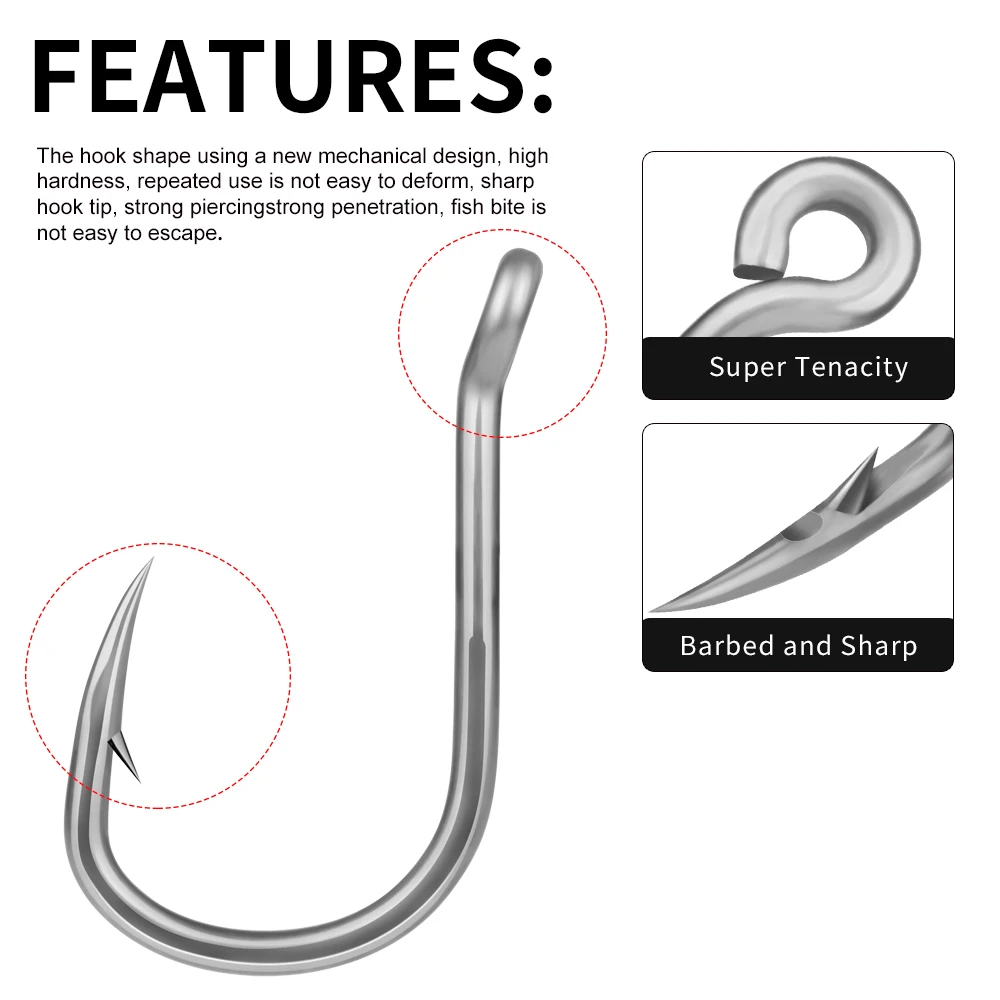 PROBEROS 20 piezas de anzuelos de pesca de acero inoxidable, surtido de anzuelos circulares para pesca en hielo de agua dulce y salada, tamaño 1/0 # -13/0 # - imagen 4